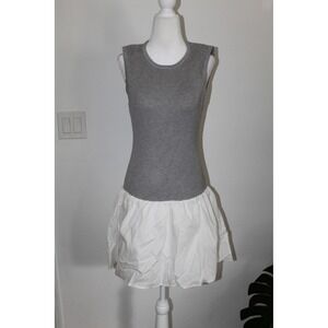Le Lis Collection Grey Ribbed Knit White Bubble Skirt Mini Dress SWD2753 Small